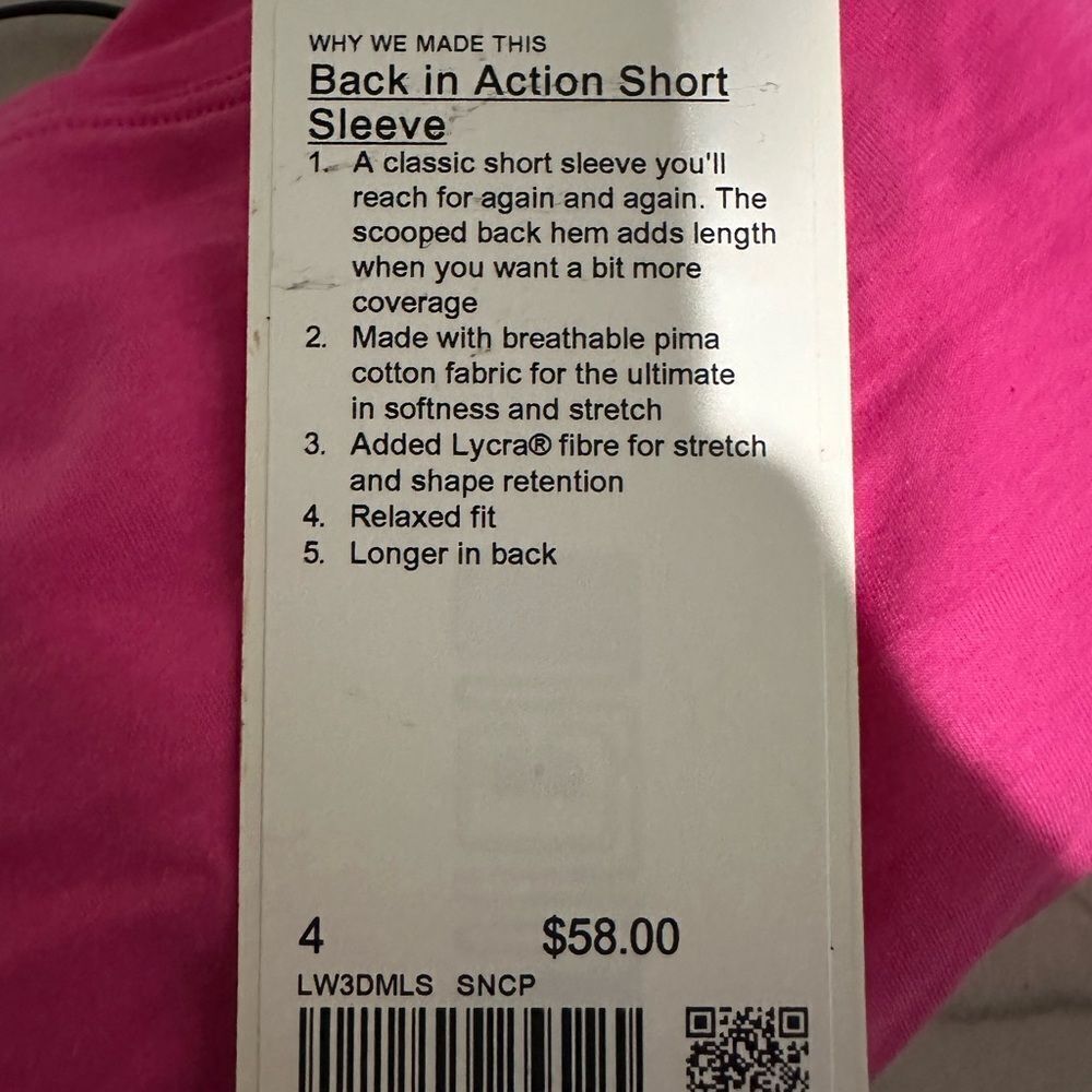 Sonic Pink Lululemon Back in Action Short Sleeve - Picture 5 of 6